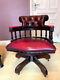 Red Oxblood Classic Leather Chesterfield Captains Swivel Desk Chair