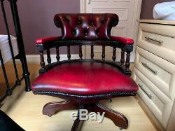 Red oxblood Classic Leather Chesterfield Captains Swivel Desk Chair