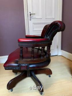Red oxblood Classic Leather Chesterfield Captains Swivel Desk Chair