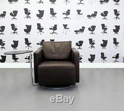 Refurbished Walter Knoll Else Brown Leather Arm Chair With Side Table Chrom