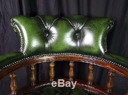 Regency Chesterfield Style Handmade Green Leather Swivel Captains Office Chair