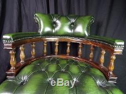 Regency Chesterfield Style Handmade Green Leather Swivel Captains Office Chair