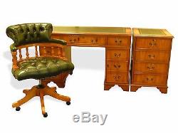 Regency Office Set! Leather Top Desk, 2 Drawer Filing Cabinet & Captains Chair