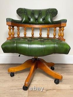 Regency Style Handmade Chesterfield Oxblood Green Leather Office Captains Chair