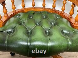 Regency Style Handmade Chesterfield Oxblood Green Leather Office Captains Chair