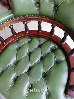 Reproduction Antique Chesterfield Green Leather Captains Swivel Office Chair