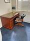 Reproduction Office Table, Leather Captains Swivel Chair And Desk Lamp