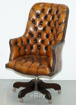 Restored 1960's Chesterfield High Back Brown Leather Directors Captains Chair A1