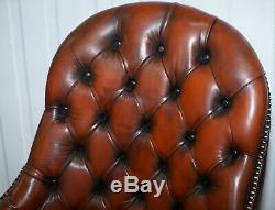 Restored Vintage Chesterfield High Back Brown Leather Directors Captains Chair