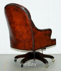 Restored Vintage Chesterfield High Back Brown Leather Directors Captains Chair