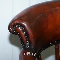 Restored Walnut Hand Dyed Cigar Brown Leather Victorian Captains Office Chair