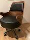 Retro 80s Office Desk Chair Armchair Black Leather/wood/chrome