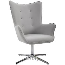 Retro Accent Armchair Grey Tufted Swivel Home Office Chair PU Leather Padded