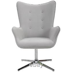 Retro Accent Armchair Grey Tufted Swivel Home Office Chair PU Leather Padded