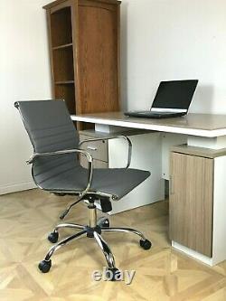 Retro GREY Designer Eames Ribbed Style Swivel Office Computer Chair
