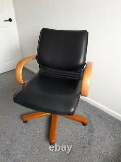 Retro Haworth Comforto Swivel Office Desk Chair Black Leather & wood Vintage