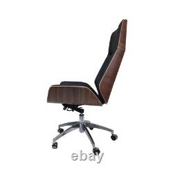 Retro Nordic High Back Desk Office Swivel Chair Boss Kruze Walnut Black Leather