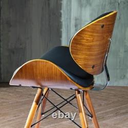 Retro Style Faux Leather Eiffel Dining Office Chair Wood Legs Walnut Finish