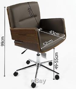Retro Style Office Chair PC Computer Seat Mid Back PU Leather Dark Beige Walnut