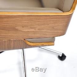 Retro Style Office Chair PC Computer Seat Mid Back PU Leather Dark Beige Walnut