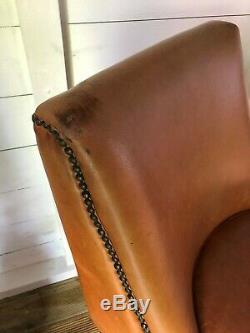 Retro Vintage Brown Leather Studded Hall Bedroom Office Chair