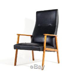Retro Vintage Danish Beech Faux Leather Lounge Easy Chair Armchair 50s 60s Teak