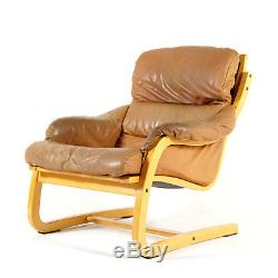 Retro Vintage Danish Beech & Leather Easy Chair Armchair 60s 70s Scandinavian