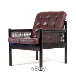 Retro Vintage Danish Cane & Leather Easy Chair Armchair 1960s 70s Mid Century