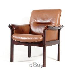 Retro Vintage Danish Modern Rosewood & Leather Side Easy Chair Armchair 60s 70s