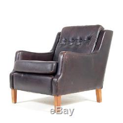 Retro Vintage Danish Oak Leather Easy Chair Armchair 1960s Mogensen Mid Century
