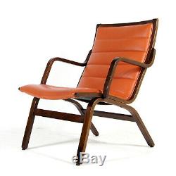Retro Vintage Danish Rosewood Tan Leather Easy Chair Armchair 1970s Mid Century