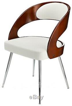 Retro Vintage Dining Office Lounge Chair Designer Metal Wood PU Leather Seat NEW