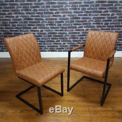 Retro Vintage Leather Metal Frame Cantilever Industrial Dining Carver Side Chair