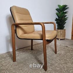 Retro desk chair Beige faux leather Oak Original Mid century vintage DELIVERY