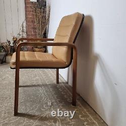 Retro desk chair Beige faux leather Oak Original Mid century vintage DELIVERY