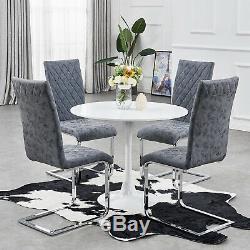 Round Dining Table and 4 Chairs Distressed Faux Leather Steel Blue Chair Office