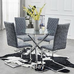 Round Dining Table and 4 Chairs Distressed Faux Leather Steel Blue Chair Office