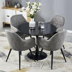 Round Dining Table and 4 Dining Chairs Set Faux Leather Armchair Kitchen Office