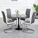 Round Dining Table And 4 Grey Chairs Set Faux Leather Seat Kitchen Living Office