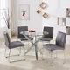 Round Glass Table And 4 Grey Chairs Modern Chrome Leather Office Dining Room Set