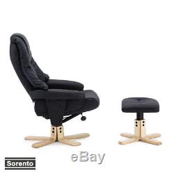 SORENTO REAL LEATHER BLACK SWIVEL RECLINER CHAIR w FOOT STOOL ARMCHAIR OFFICE