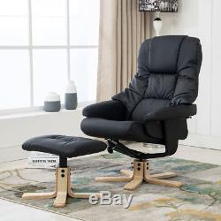 SORENTO REAL LEATHER BLACK SWIVEL RECLINER CHAIR w FOOT STOOL ARMCHAIR OFFICE