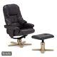 Sorento Real Leather Brown Swivel Recliner Chair W Foot Stool Armchair Office