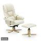 Sorento Real Leather Cream Swivel Recliner Chair W Foot Stool Armchair Office