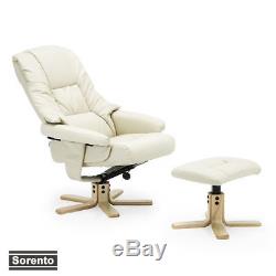 SORENTO REAL LEATHER CREAM SWIVEL RECLINER CHAIR w FOOT STOOL ARMCHAIR OFFICE