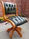 Superb Buttoned Green Leather Chesterfield Type Office Swivel Chair