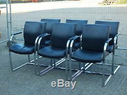Set 6x Orangebox Wave 03 meeting dining chairs genuine leather chrome cantilever