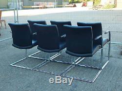 Set 6x Orangebox Wave 03 meeting dining chairs genuine leather chrome cantilever