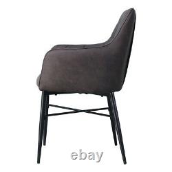 Set of 2 Dining Chairs Grey with Arms Metal Legs Industrial Design Home Office