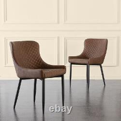 Set of 2 Dining Chairs PU Faux Leather Fabric Velvet Cover Metal Legs Restaurant